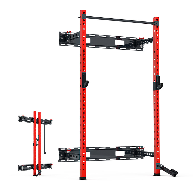 Home Gym Folding Rack - อุปกรณ์ออกกำลังกายแบบติดผนังสำหรับใช้ในบ้าน แบบพับได้ ปรับระดับได้ ประหยัดพื้นที่ บาร์จับยึดหลายจุดสำหรับสควอท รุ่น