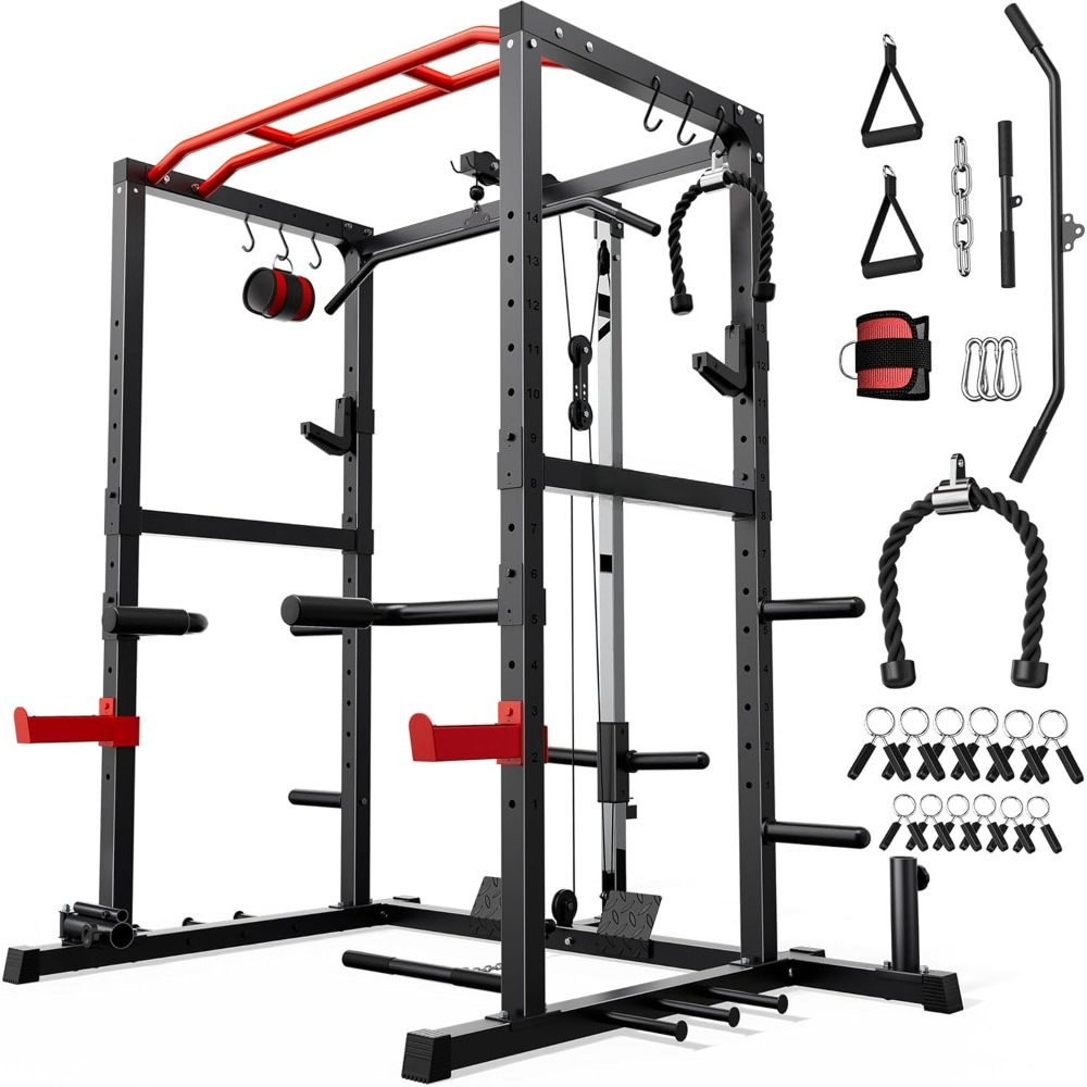Home Gym Lat Pulldown - แร็คยกน้ำหนักอเนกประสงค์พร้อมระบบรอกและตะขอแบบ J สำหรับยืดหลัง เหมาะสำหรับยิมที่บ้าน ปรับแต่งได้