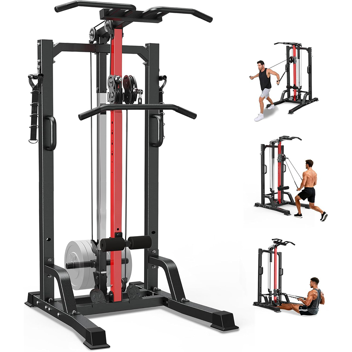Home Gym Rowing Machine - เครื่องออกกำลังกายที่บ้าน Pooboo - ระบบสายพูลเล่ย์สูง/ต่ำสำหรับการฝึก Lat Pulldown,
