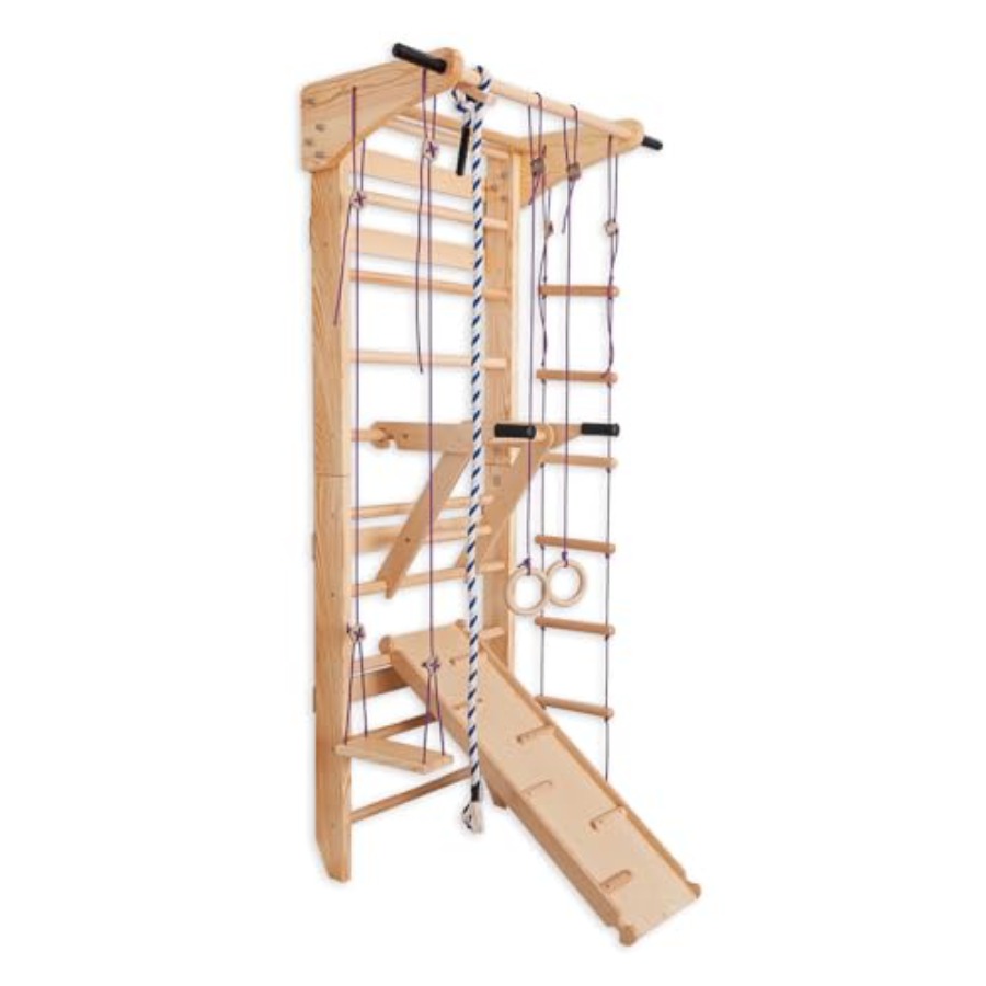 Gymnastic Rings Wooden - บาร์โหนติดผนังแบบสวีเดน สำหรับใช้ในยิมที่บ้าน ทำจากไม้เนื้อแข็ง สีธรรมชาติ ดีไซน์รับน้ำหนักได้ดี พร้อมบาร์โหนในตัว