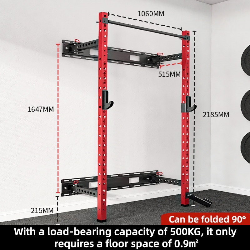 Home Gym Folding Rack - อุปกรณ์ออกกำลังกายแบบติดผนังพับได้ ปรับระดับได้ สำหรับสควอทครึ่งตัว ดีไซน์หลายจุดจับ เหมาะสำหรับยิมที่บ้าน เสริมสร้างความแข็งแรง