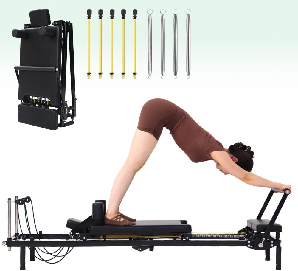 Home Gym Resistance Machine - เครื่องพิลาทิสแบบพับได้, ระบบต้านทาน 2-in-1 ด้วยสปริงและเชือก, อุปกรณ์พิลาทิสสำหรับใช้ในบ้านและยิม, ออกแบบมาสำหรับผู้เริ่มต้นและผู้เชี่ยวชาญ,