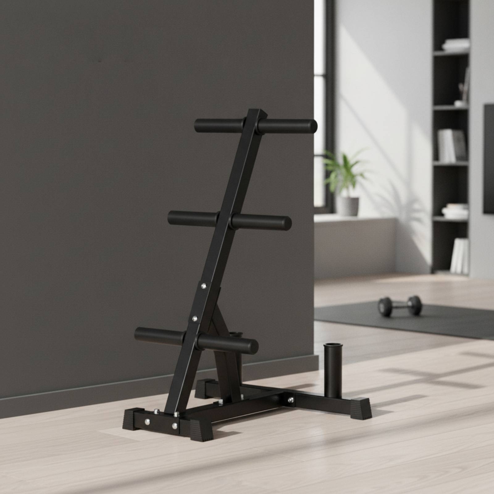 Home Gym Folding Rack - ชั้นวางแผ่นบาร์เบล ชั้นวางแผ่นน้ำหนักแบบประหยัดพื้นที่พร้อมที่ยึดบาร์เบล ขนาดกะทัดรัด ทนทาน สำหรับเจ้าของโฮมยิม สตูดิโอฟิตเนส