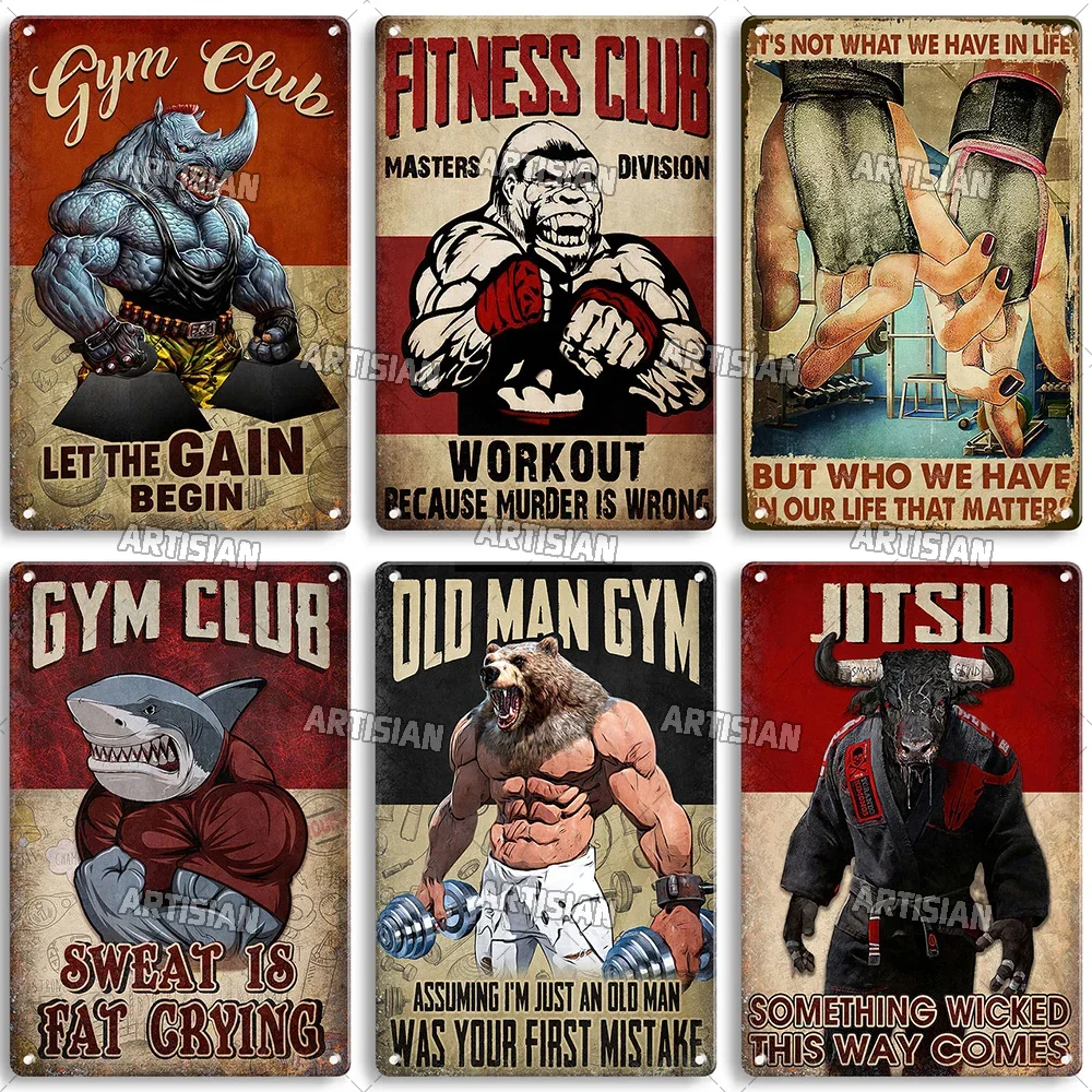 Home Gym Setup - ป้ายโลหะตกแต่งผนังลายศิลปะคำคมสร้างแรงบันดาลใจจาก Old Man Gym Club ของตกแต่งห้องฟิตเนส