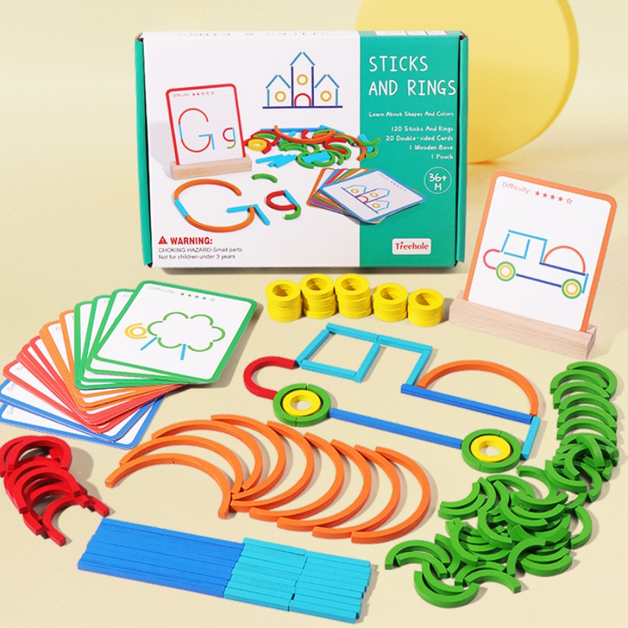 Gymnastic Rings Wooden - ของเล่นปริศนาการศึกษาปฐมวัยสําหรับเด็ก, แหวนไม้สร้างสรรค์, แท่ง, ปริศนา, การฝึกคิดเชิงตรรกะนามธรรม, ผู้ปกครองและเด็ก