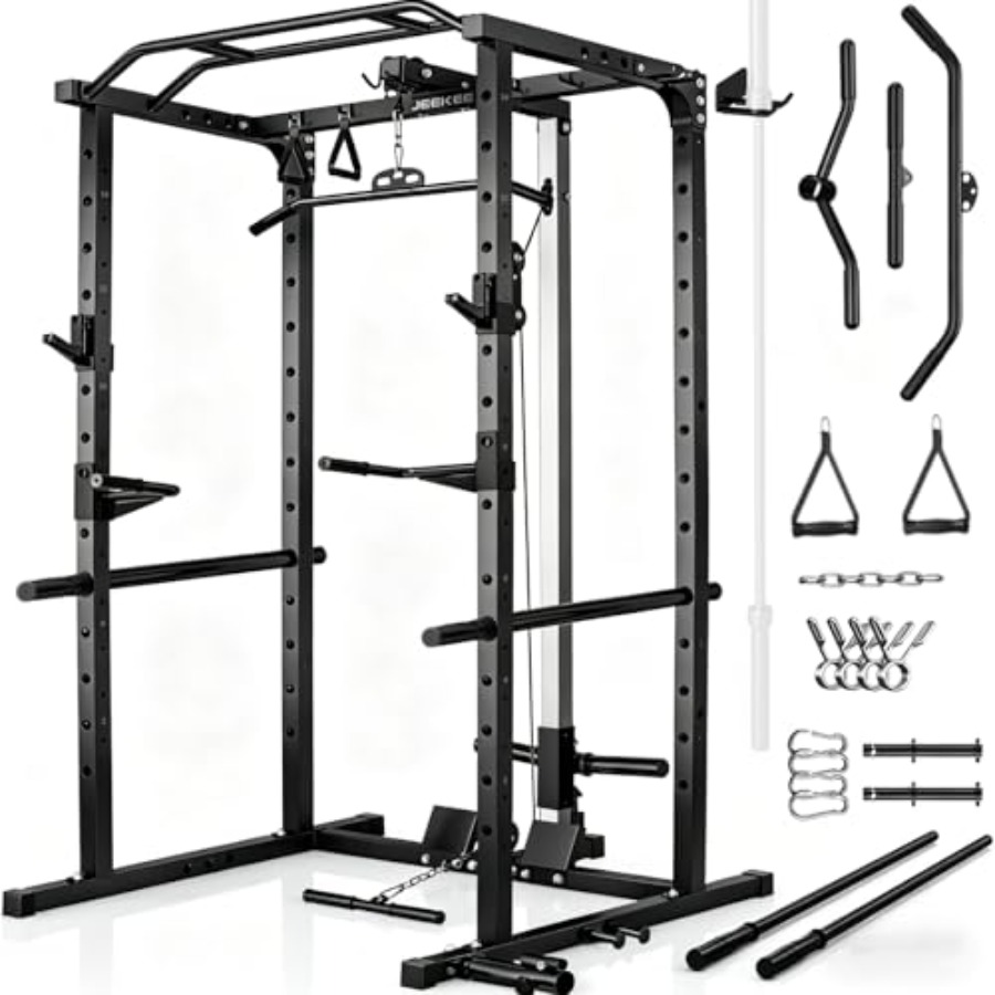Home Gym Lat Pulldown - แร็คออกกำลังกายแบบมัลติฟังก์ชั่นพร้อม LAT Pulldown โครงเหล็กสีดำ รับน้ำหนักได้ 2000