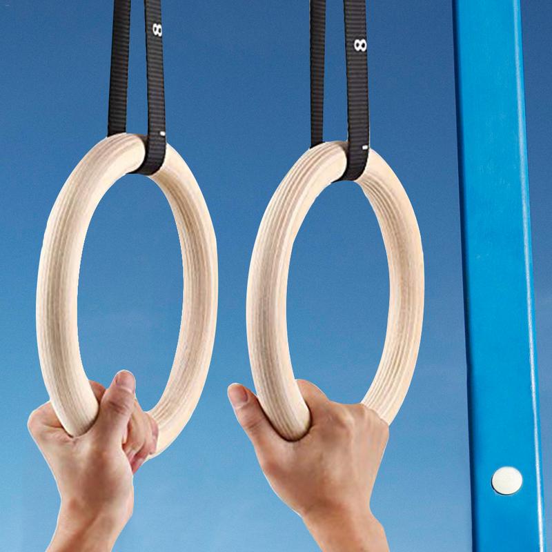 Gymnastic Rings Wooden - 1 ชิ้นไม้เบิร์ชแหวนยิมนาสติกดึงแหวนสําหรับออกกําลังกายหน้าแรก Strength Training สายรัดปรับได้สําหรับอุปกรณ์เสริม