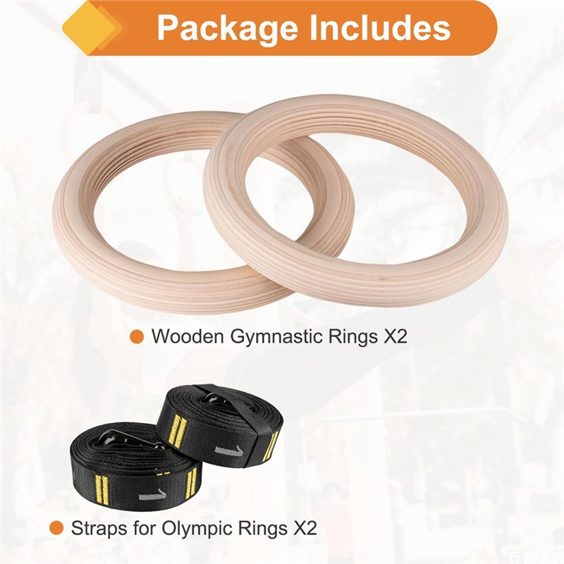 Gymnastic Rings Wooden - ห่วงยิมนาสติกไม้ขนาด 1.25 นิ้ว พร้อมสายรัดหมายเลข สำหรับออกกำลังกายแบบคาลิสเทนิกส์