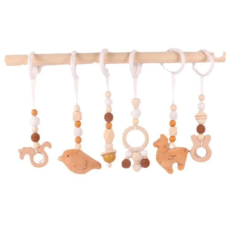 Home Gym Setup - 6 ชิ้นของเล่นเด็กไม้ Beech กิจกรรม Gym กรอบรถเข็นเด็กแขวนจี้ของเล่น