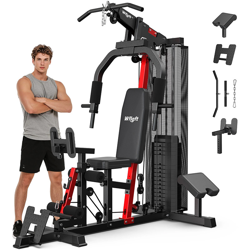 Home Gym Leg Extension Machine - อุปกรณ์ออกกำลังกายในบ้าน Pooboo พร้อมแผ่นน้ำหนัก 148 ปอนด์, เครื่องออกกำลังกายแบบครบวงจรสำหรับการฝึกกล้ามเนื้อทั่วร่างกาย